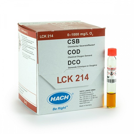 LCK 214 кюветный тест для определения ХПК, 0-1000 мг/л O₂, 25 тестов
